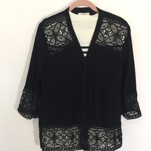 OSO woven lace trimmed open cardigan
